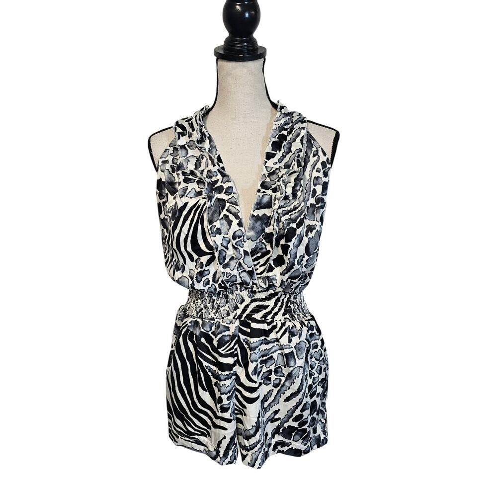 Grass Leopard Print Romper Womens M Ruffle Festival Boho Animal Print NWT